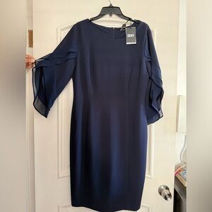 DKNY Elegant Long Sleeve Dress in Deep Blue